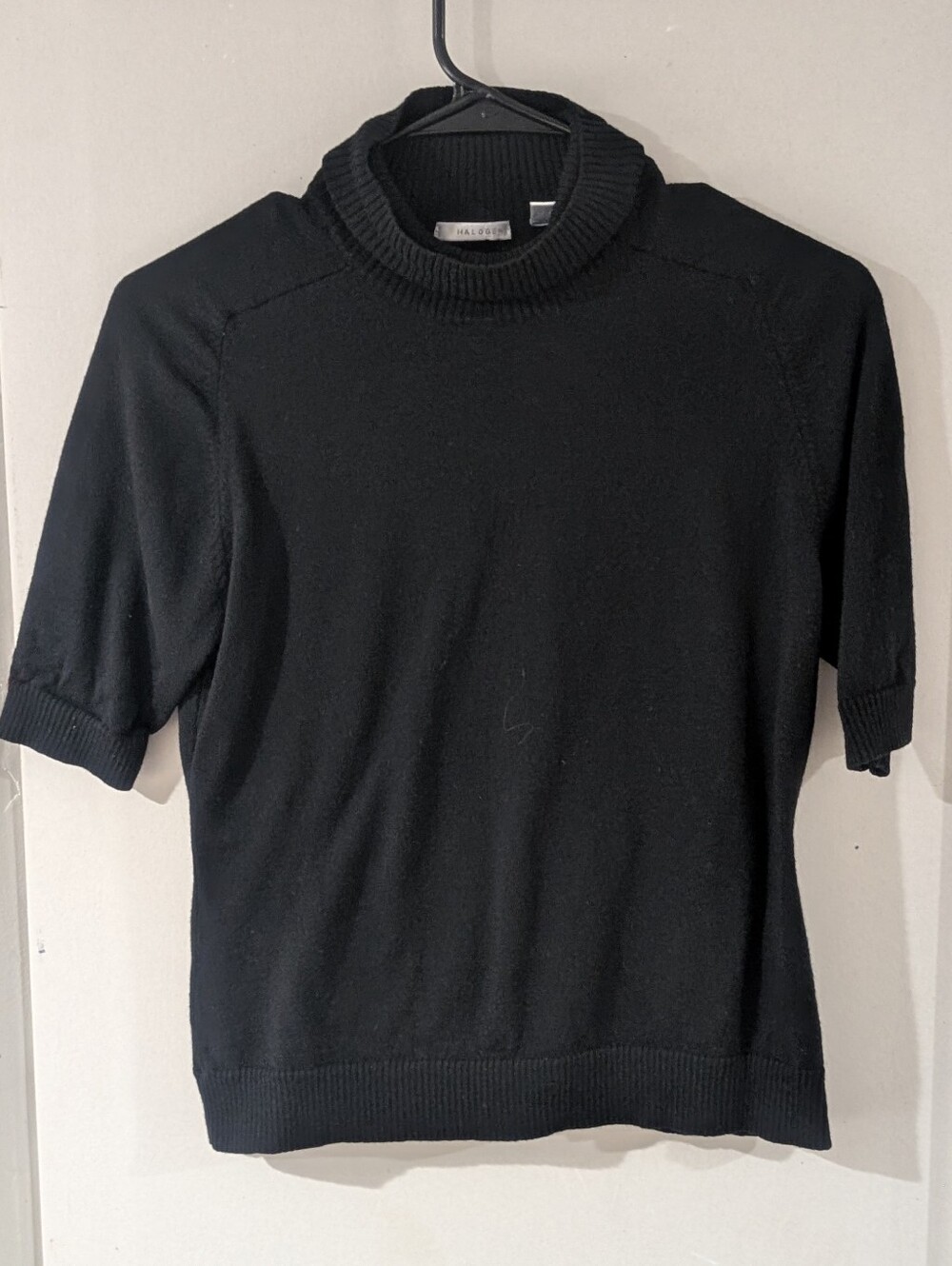 Halogen Black Ribbed Short Sleeve Turtleneck